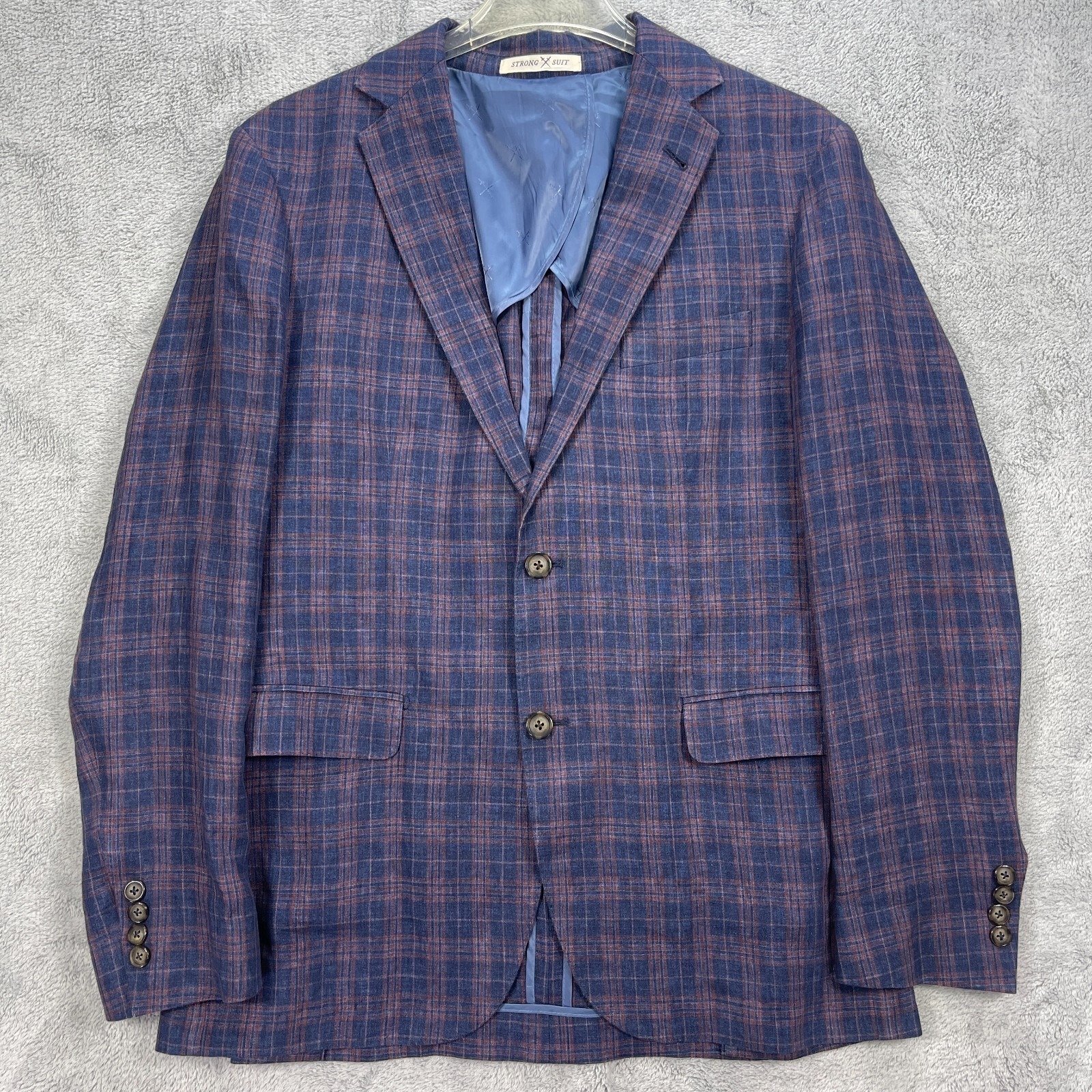 Strong Suit Sport Coat Mens 42r Blue Plaid Single Breasted Notch Lapel Formal